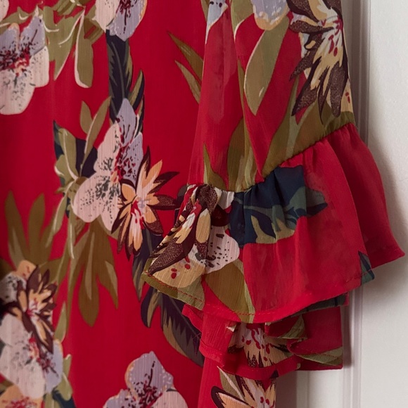 Hayden Red Floral Blouse with Ruffle Sleeves - Picture 3 of 7